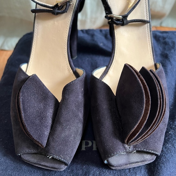 Prada Suede Platform Flower Petal Peep Toe Pumps - Picture 3 of 9